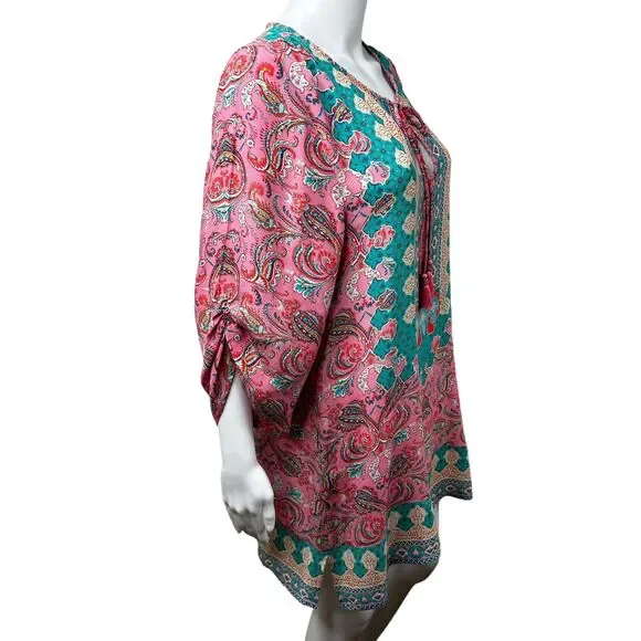 Anthropologie Tolani Silk Pink Geometric Tunic Dress Blouse Size Small Coastal - Picture 12 of 16